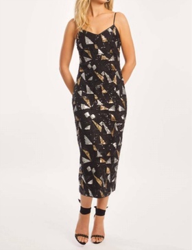 carolta precious metal geo sequin dress