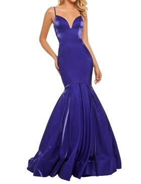strapless satin prom dress in dark purple