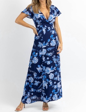 lunar wrap maxi dress in blue