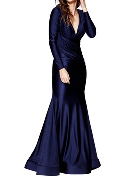 fitted long sleeve lycra gown in navy