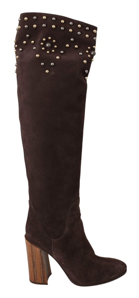 Dolce & Gabbana  Brown Suede Studded Knee High Shoes Boots