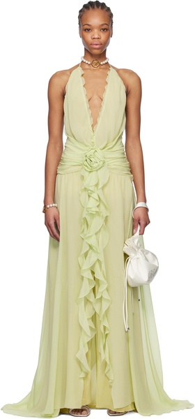 Green Rose Decoration Maxi Dress