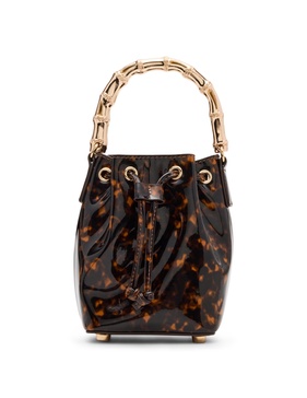 Anne Klein Womens Mini Bucket with Gold Bamboo Handle, Tortoise