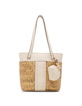 Anne Klein Womens Whipstitch Pocket Tote, Metallic Gold/Parchment