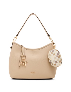 Anne Klein Womens Graphic Tile Lion Logo Small Hobo, Sesame