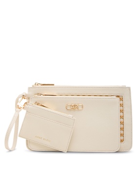 Anne Klein Womens Caning Trio Pouch Set, Natural/White