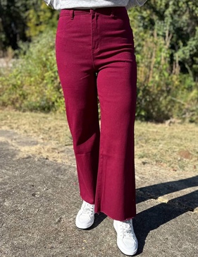 free falling stretch wide leg jean in wine