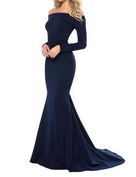 off-the-shoulder long sleeves dress in navy