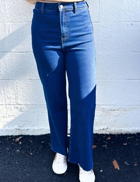 free falling stretch wide leg jean in dark denim