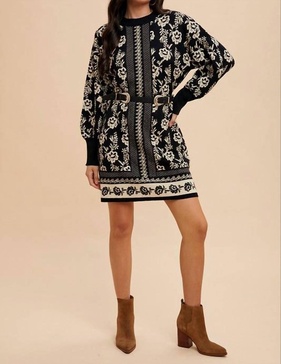 mary sweater dress in black/oatmeal