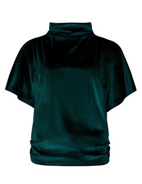 velvet high neck side ruched top in emerald