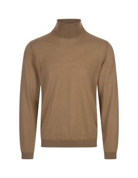 Slim Fit Turtleneck Sweater In Beige Virgin Wool