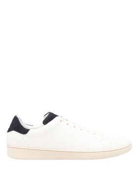 White Leather Sneakers With Blue Details