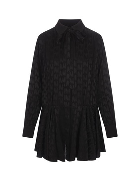 Black Satin Mini Dress With 'themwave' Motif