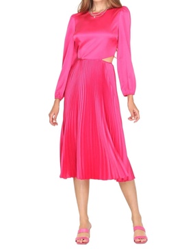 pleated cut out dress in dark pink