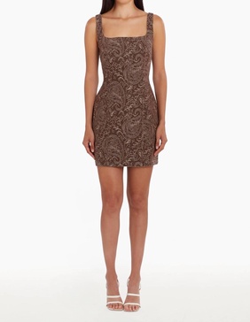 augustine dress in brown paisley