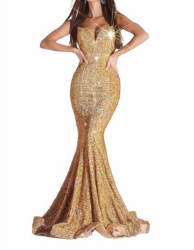 mermaid prom dress in gold