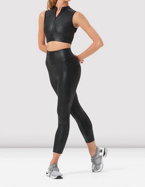 zola zip front leather look crop top in black