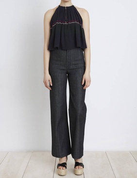 galisteo wabi striped silk halter top in black