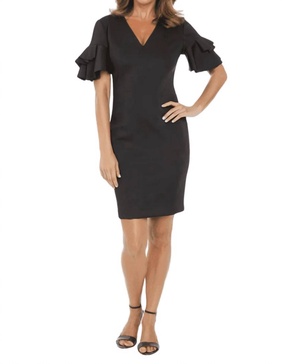 mirela ruffle sleeve sheath dress in black