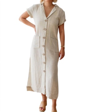 linen midi dress in grey