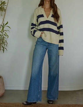 irene pullover stripe sweater in cream navy
