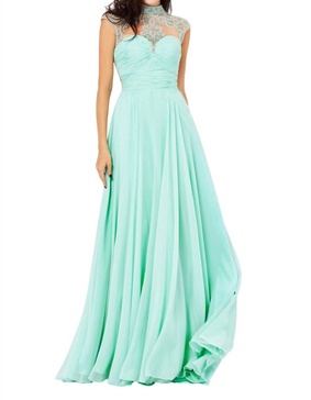 beaded full-length prom dress in mint