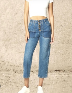 women exposed button fly big pockets in into the blue