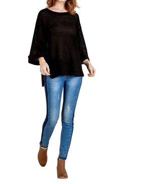 high low 3/4 sleeve waffle knit top in black