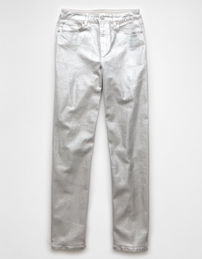 ae stretch metallic super high-waisted baggy straight jean