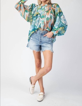 printed blouse in juniper green