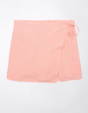 ae linen-blend faux wrap skort
