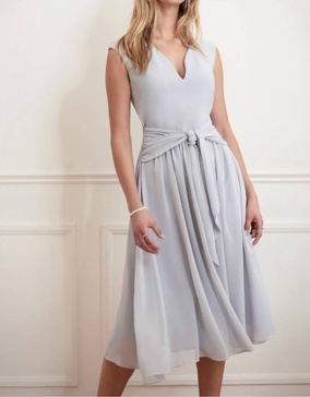 the every occasion tea length dress in dove grey