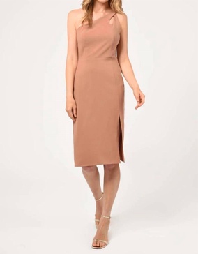 selia asymmetrical one shoulder dress in clay