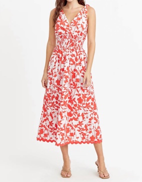 pami shoulder tie dress in poppy red