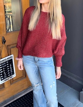 ribbed crop sweater in maroon