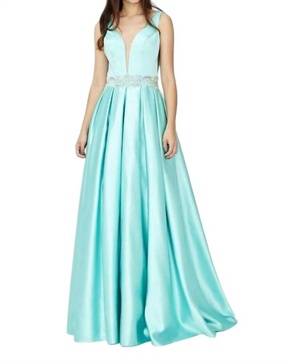 v-cut prom dress in aqua