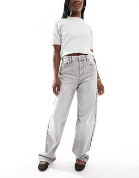 Bershka ultra wide leg jeans in light gray