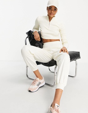 ASOS DESIGN Hourglass tracksuit with ribbed funnel neck jacket and sweatpants in biscuit