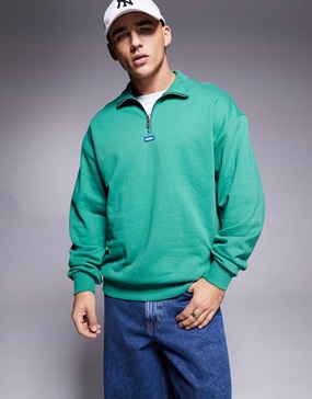 HUGO Blue neeler half zip sweatshirt in green