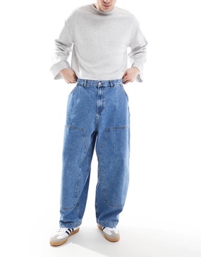 ASOS DESIGN baggy balloon jeans in mid wash blue