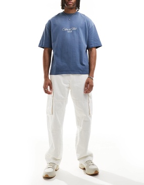 Bershka straight leg cargo pants in ecru