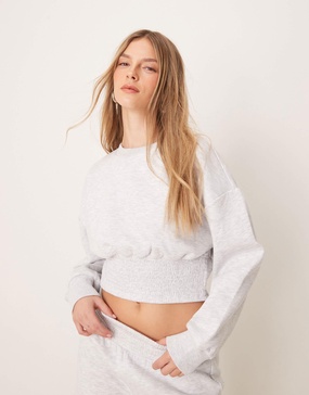 ASOS DESIGN shirred blouson sweatshirt in gray heather