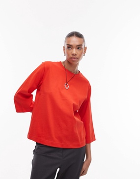 ARKET heavyweight 3/4 sleeve T-shirt in red