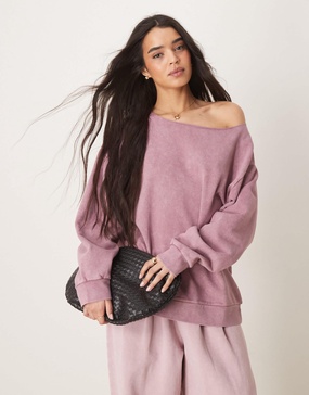 ASOS DESIGN off-shoulder sweatshirt in washed purple