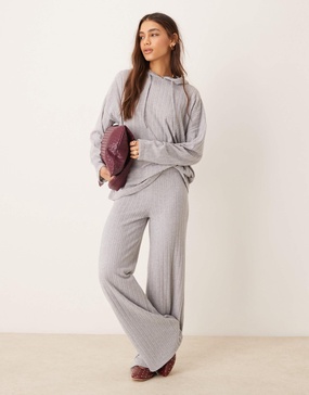 ASOS DESIGN supersoft wide rib knit longline oversized hoodie in gray - part of a set