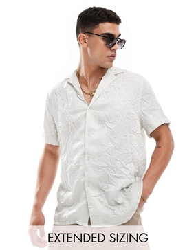 ASOS DESIGN short sleeve relaxed fit deep revere collar satin shirt in gray