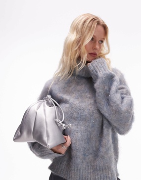 Topshop knitted super fluffy roll neck oversized sweater in multi