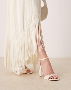 ASOS DESIGN Wide Fit Hotel pearl detail barely there block heel sandals in ivory