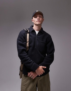 ARKET half zip fleece sweat in blue